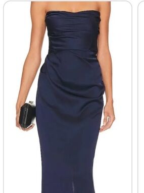 Nookie Emelie Strapless Maxi Gown Draped Satin Formal Gala Party Classy Size M